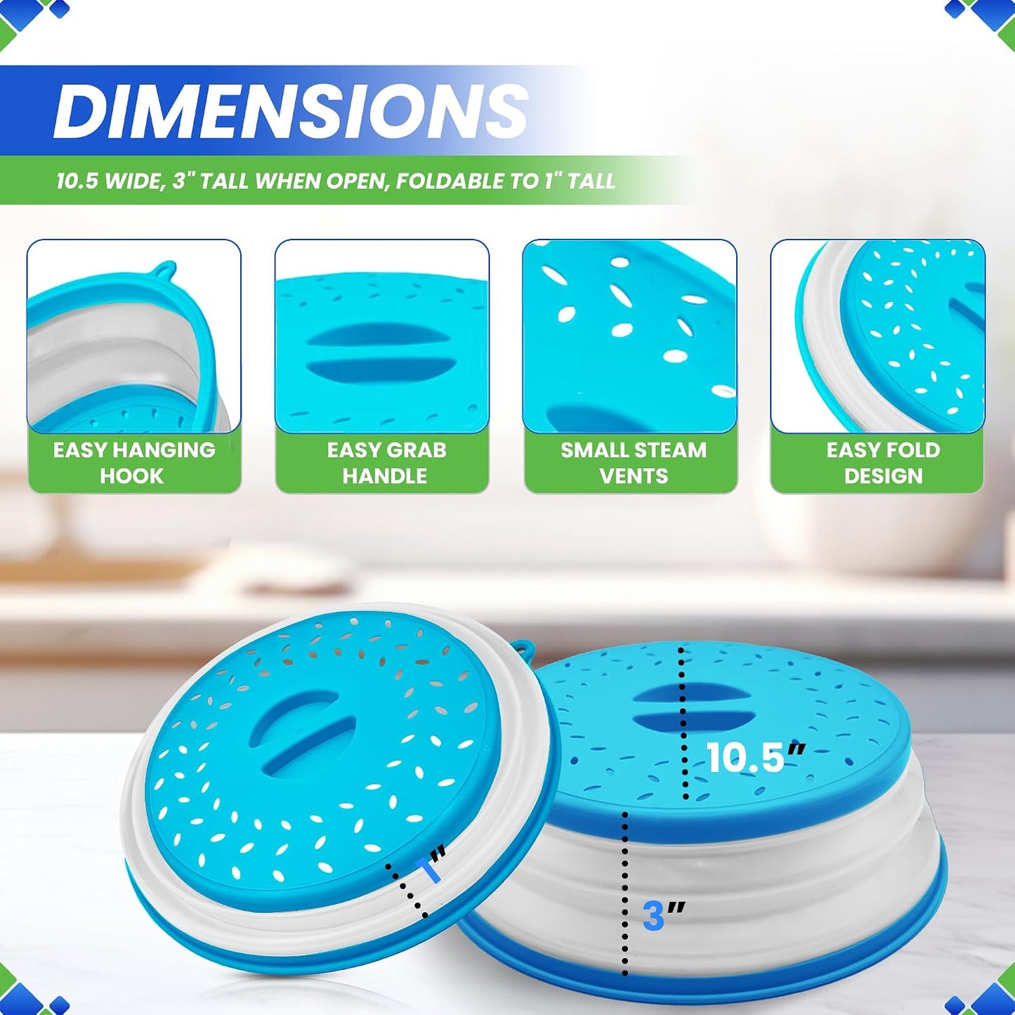 Microwave Splatter Cover 10.5” - Foldable Silicone Microwave Cover for Food | Splatter Covers the Dish and Plate - Durable Silicone Microwave Food Cover Lid With Vents for Microwave Splatter Protection