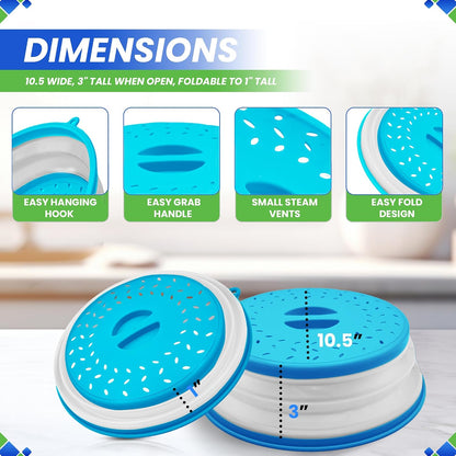 Microwave Splatter Cover 10.5” - Foldable Silicone Microwave Cover for Food | Splatter Covers the Dish and Plate - Durable Silicone Microwave Food Cover Lid With Vents for Microwave Splatter Protection