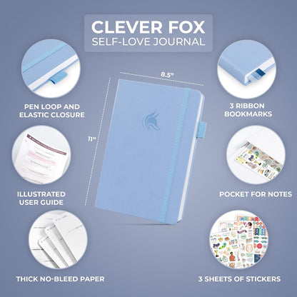 Clever Fox Self-Love Journal for Women, Gratitude, Positivity, Aquamarine | 6-month daily mental health journal with stickers, self-care, anxiety therapy, life & wellness planner for teens & adults