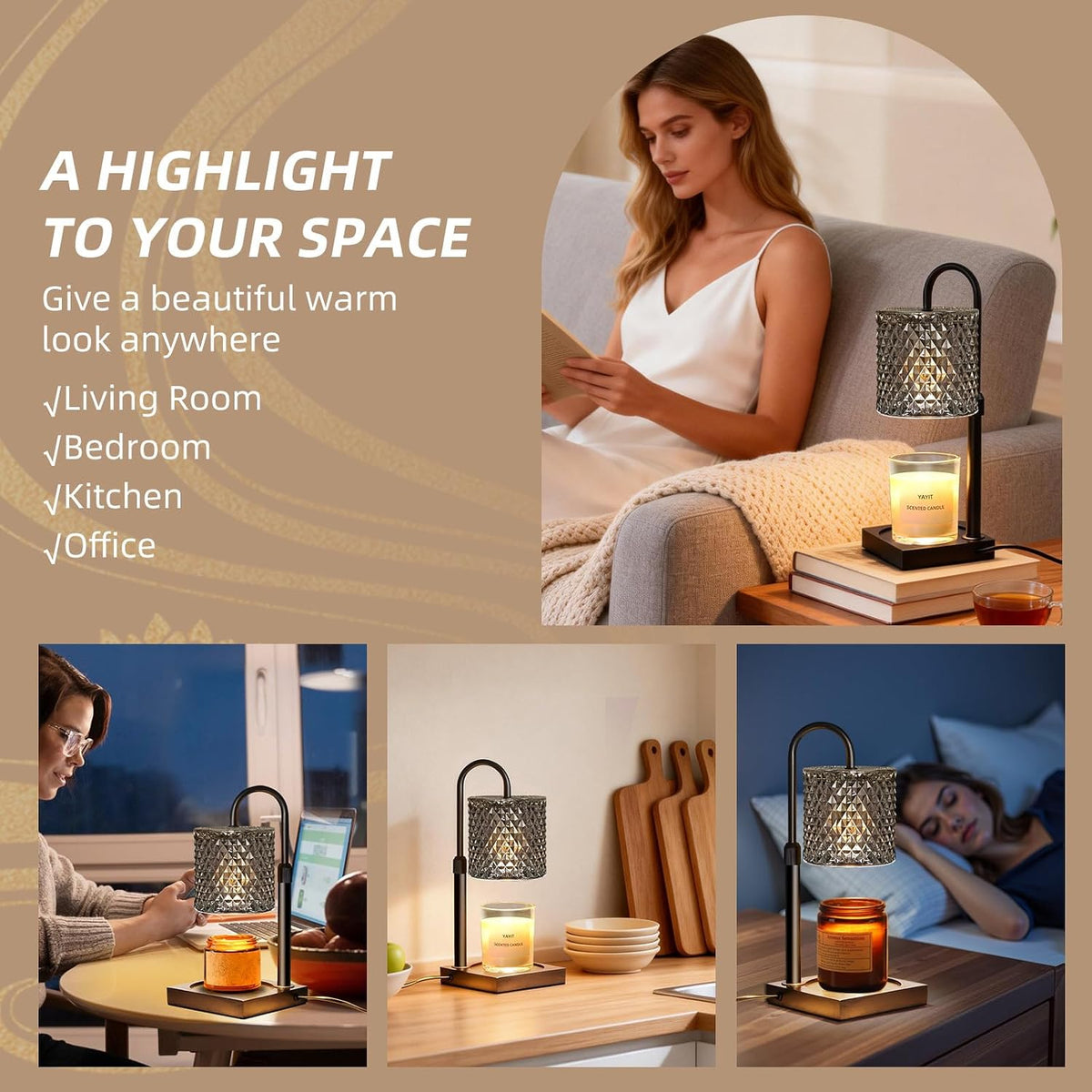 Candle Warmer Lamp with Timer Dimmer, Home Decor for Women Birthday
