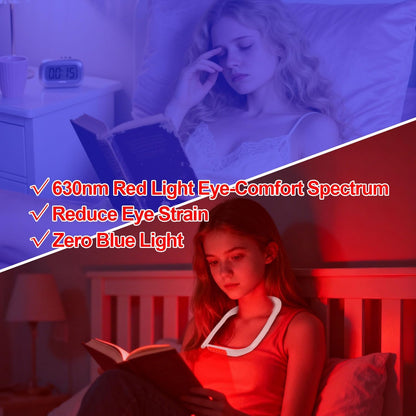 630nm Red Neck Reading Light - Zero Blue Light, Rechargeable Dimmable Portable LED Red Neck Book Lamp for Reading, Crafts, Knitting, Crochet at Night, Ideal Gift for Readers and Craft Lovers