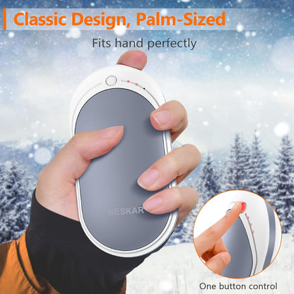 BESKAR Rechargeable Hand Warmer, 5200mAh Electric Hand Heater | Double Sided Heating, USB Quick Charge, Portable Pocket Hand Warmer for Outdoor, Golf, Raynauds