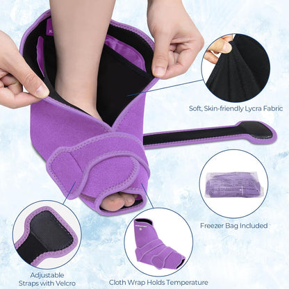 KingPavonini Ankle Foot Ice Pack Wrap, XL, Blue, 1 Wrap + 4 Gel Packs