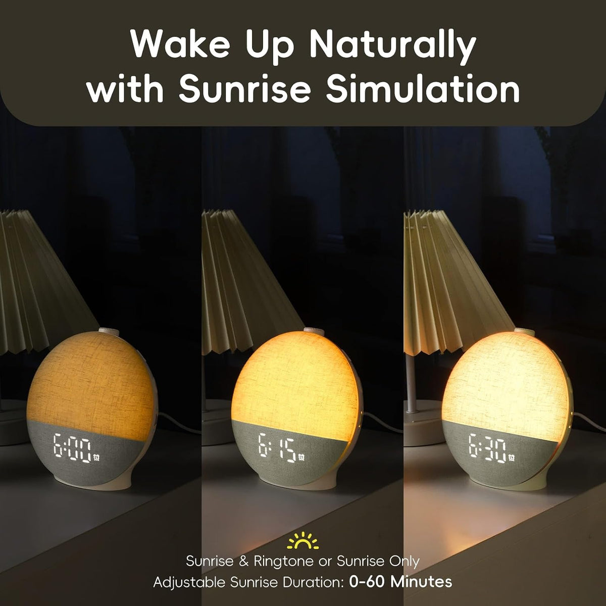 Sunrise Alarm Clock with Sound Machine, Natural Wake Up Light with Night Light, 30 Sleep Sounds, White Noise Machine Alarm Clocks for Bedrooms, Heavy Sleepers