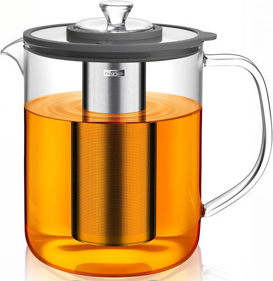 Aquach 85oz Glass Tea Pot with Infuser, Stovetop Safe Borosilicate Teapot