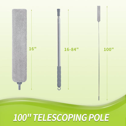 IVYROLL Skinny Duster with Extension Pole for Under Furniture | Under Appliance Cleaning Tool with 3 Microfiber Dusting Cloths, Retractable Flat Duster for Under Refrigerator, Gap
