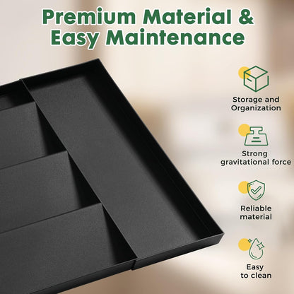 Expandable Drawer Organizer for Utensils & Office – 5 Compartment + 2 Utensil Slots, 11.8" to 23.4" Adjustable Black ABS Tray for Kitchen Flatware, Desk, Vanity & Junk Drawers