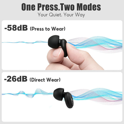 58-26dB Dual Mode Noise Cancelling Ear Plugs for Sleeping, Ear Protection – Flexible Soft Silicone Reusable Earplugs for Side Sleepers, Concerts, Airplane and Focus, with Portable Case