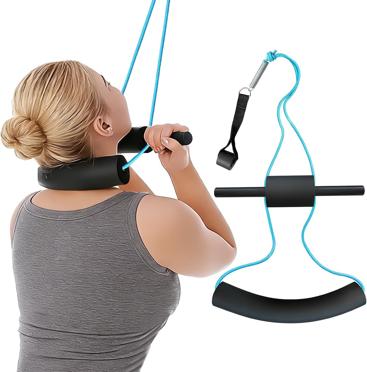 Portable Cervical Neck Traction Device Over Door for Home Use - Neck Stretcher Strap for Spinal Decompression, Pain Relief & Physical Therapy - Restore Natural Neck Curve & Alignment
