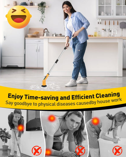Electric Spin Scrubber for Bathroom, Shower Scrubber with Long Handle | Shower Cleaner Brushes, IPX7 Waterproof & 2 Speed, 3 Brush Heads, 90min Runtime, Bathroom Cleaning Supplies for Toilet Tub