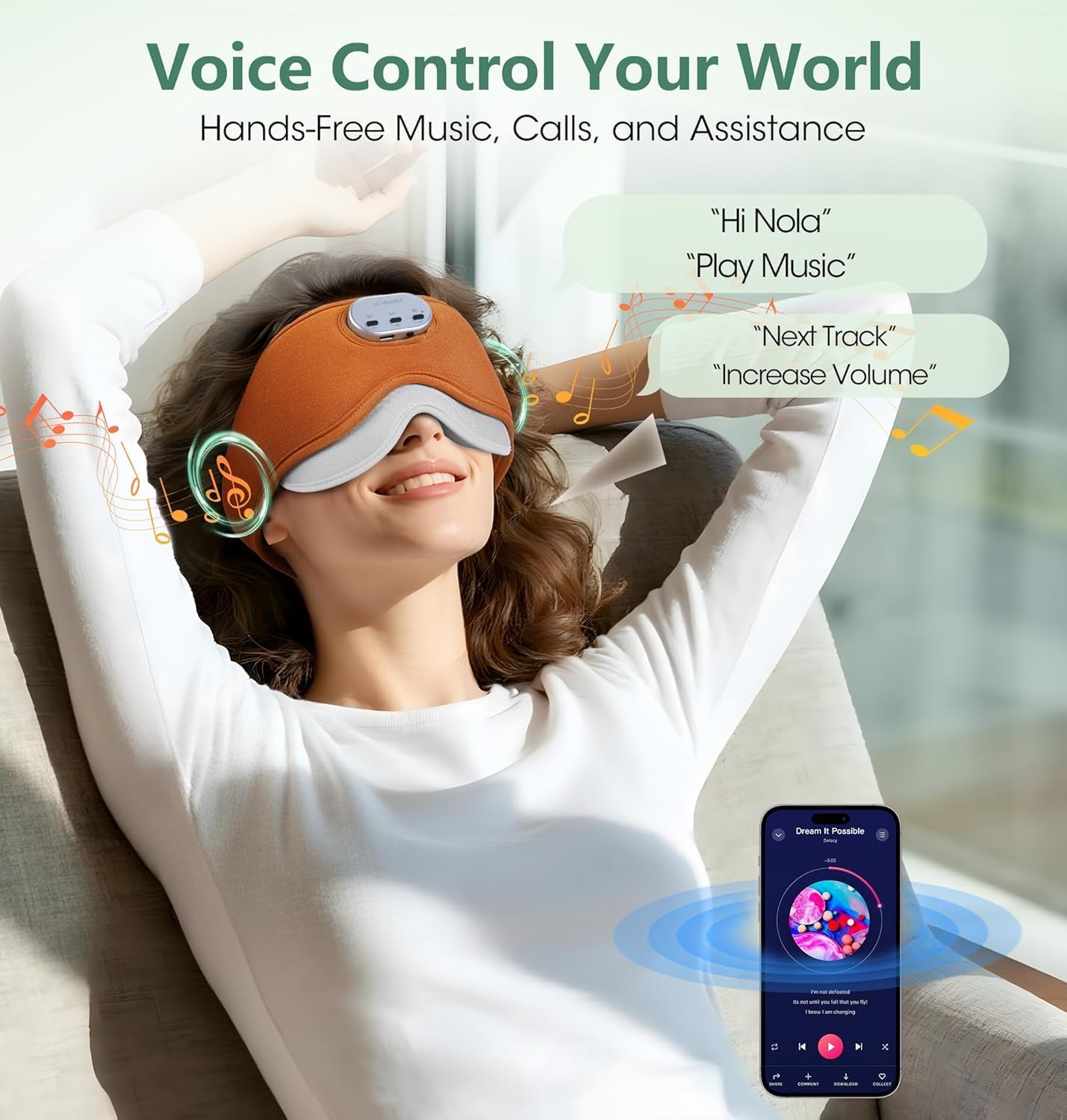LC-dolida Voice Control Bluetooth Sleep Mask, Bamboo Cotton Bluetooth Sleep Headphones with 3D Zero-Pressure Cups and Timer Setting, Total Blackout Sleep Eye Mask for Side Sleepers (Purple)