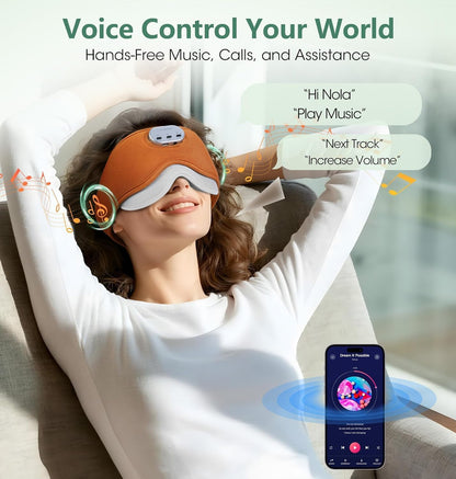 LC-dolida Voice Control Bluetooth Sleep Mask, Bamboo Cotton Bluetooth Sleep Headphones with 3D Zero-Pressure Cups and Timer Setting, Total Blackout Sleep Eye Mask for Side Sleepers (Purple)