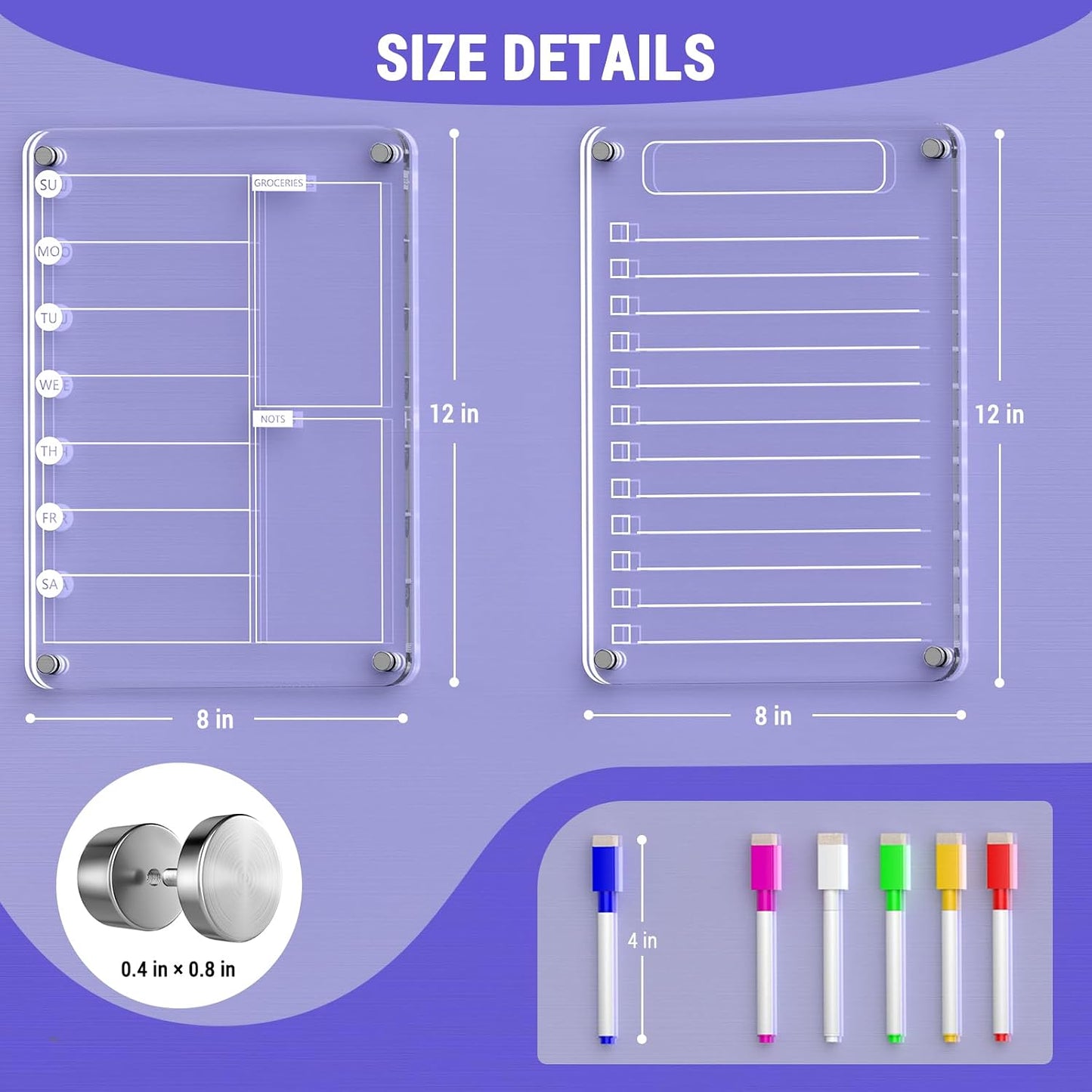 Acrylic Meal Planner Magnetic Menu Board for Kitchen Fridge, 13"x9" Clear Weekly Calendar Planning Board Noteboard Refrigerator Dry Erase Board to Do/Grocery/Shopping Lis Includes 6 Markers