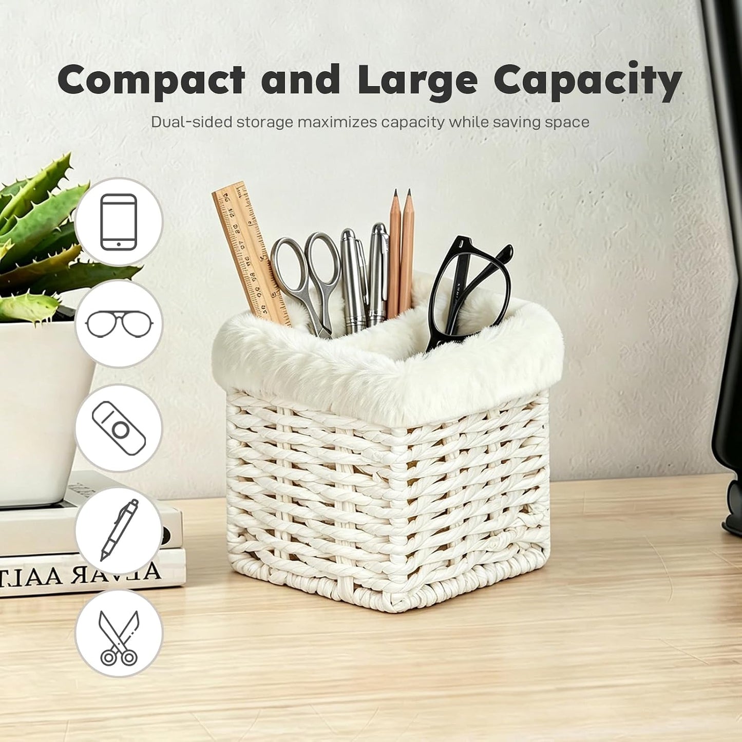 Glasses Holder, Paper Rope Plush Lined Eyeglass Holder Stand 2 slots Eyeglasses Storage Organizer for Nightstand Desk