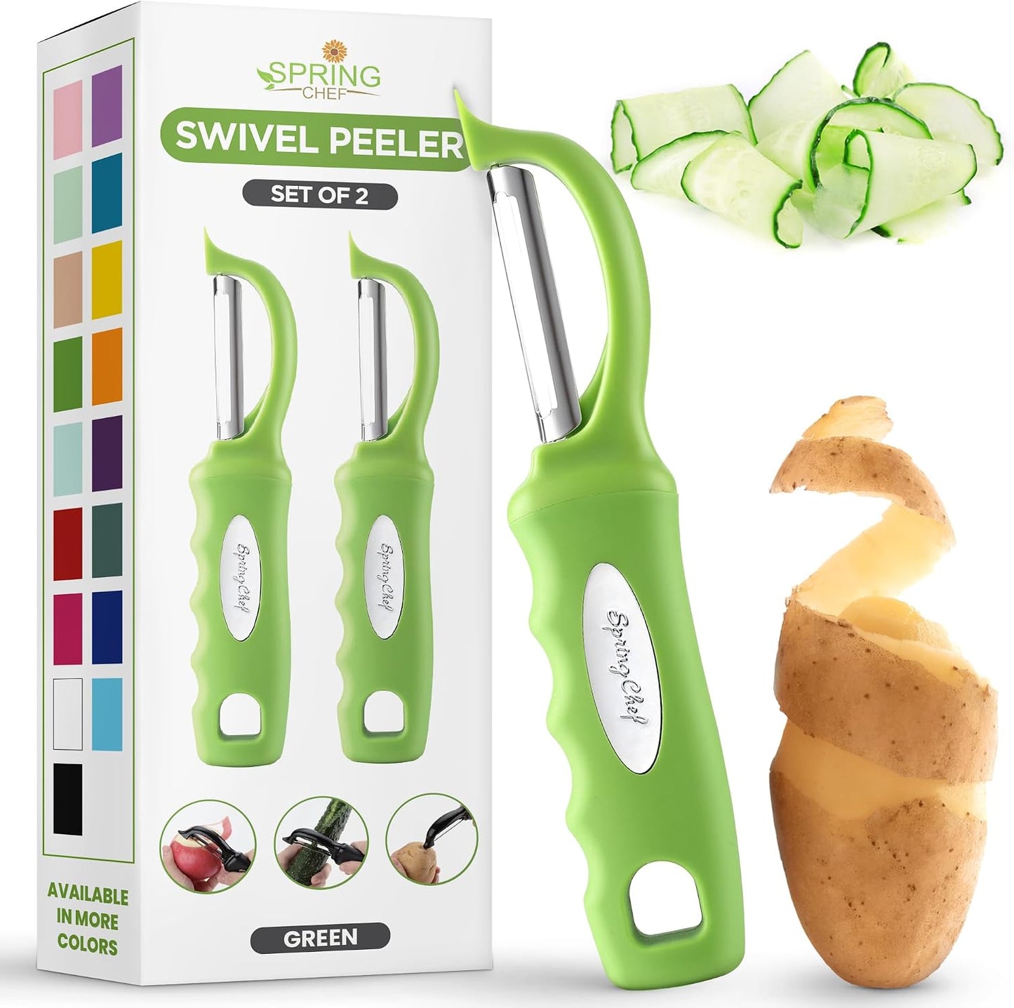 Spring Chef Swivel Potato Peeler for Kitchen w/ Soft Grip Handle, Mango | Premium Vegetable Peeler w/ Sharp Stainless Steel Blades, Multifunctional Food Peeler for Apple, Carrot, Cucumber, Fruit