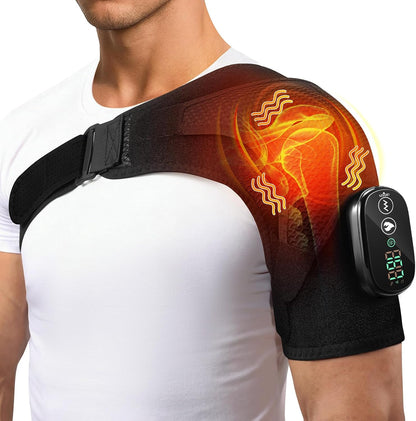 Cordless Shoulder Heating Pad & Massager, Heating Vibration Shoulder Wrap Brace, Shoulder Massager for Pain Relief Deep Tissue, Rotator Cuff Support for Men & Women, Black