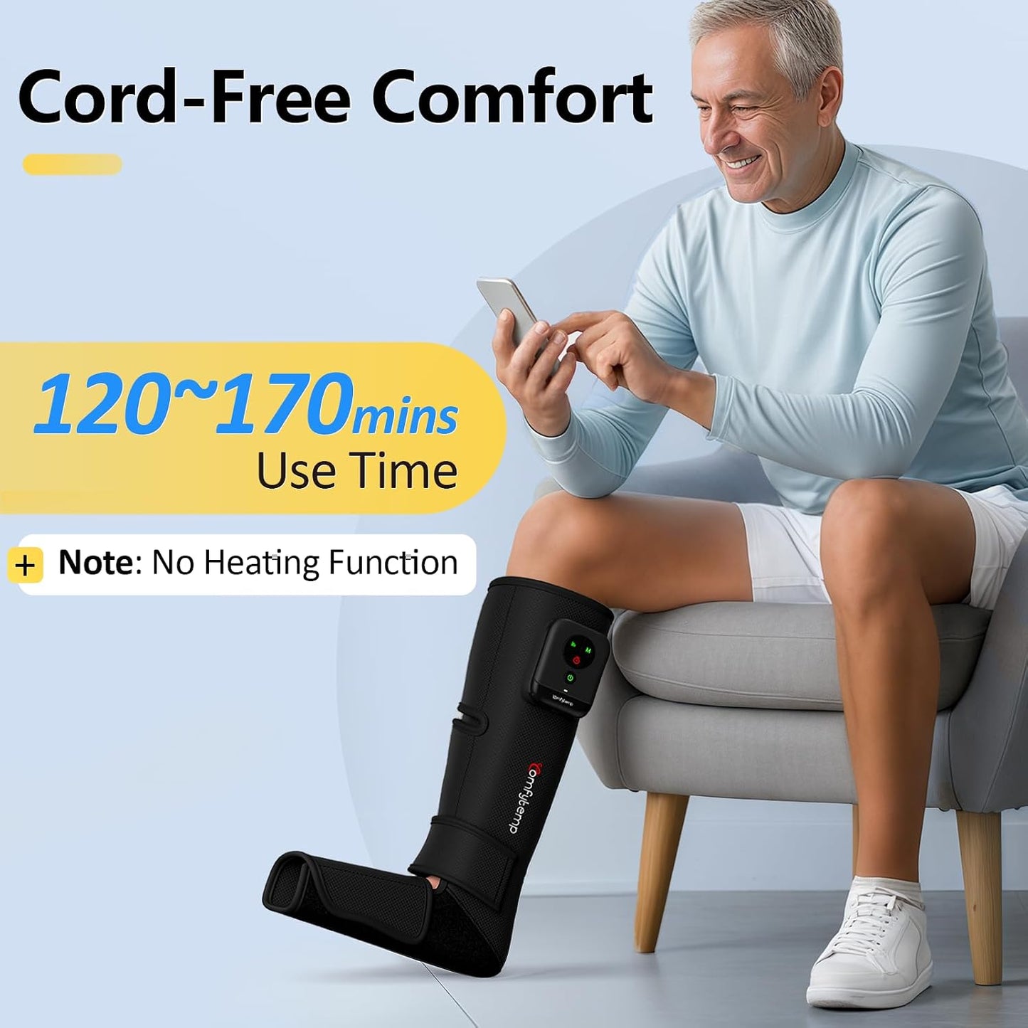 Comfytemp Air Compression Leg Massager for Circulation and Pain Relief FSA | Cordless & Rechargeable, Recovery for Varicose Veins, RLS, Foot and Calf Compression Boots, HSA Eligible (Fit Calf 13"~19")
