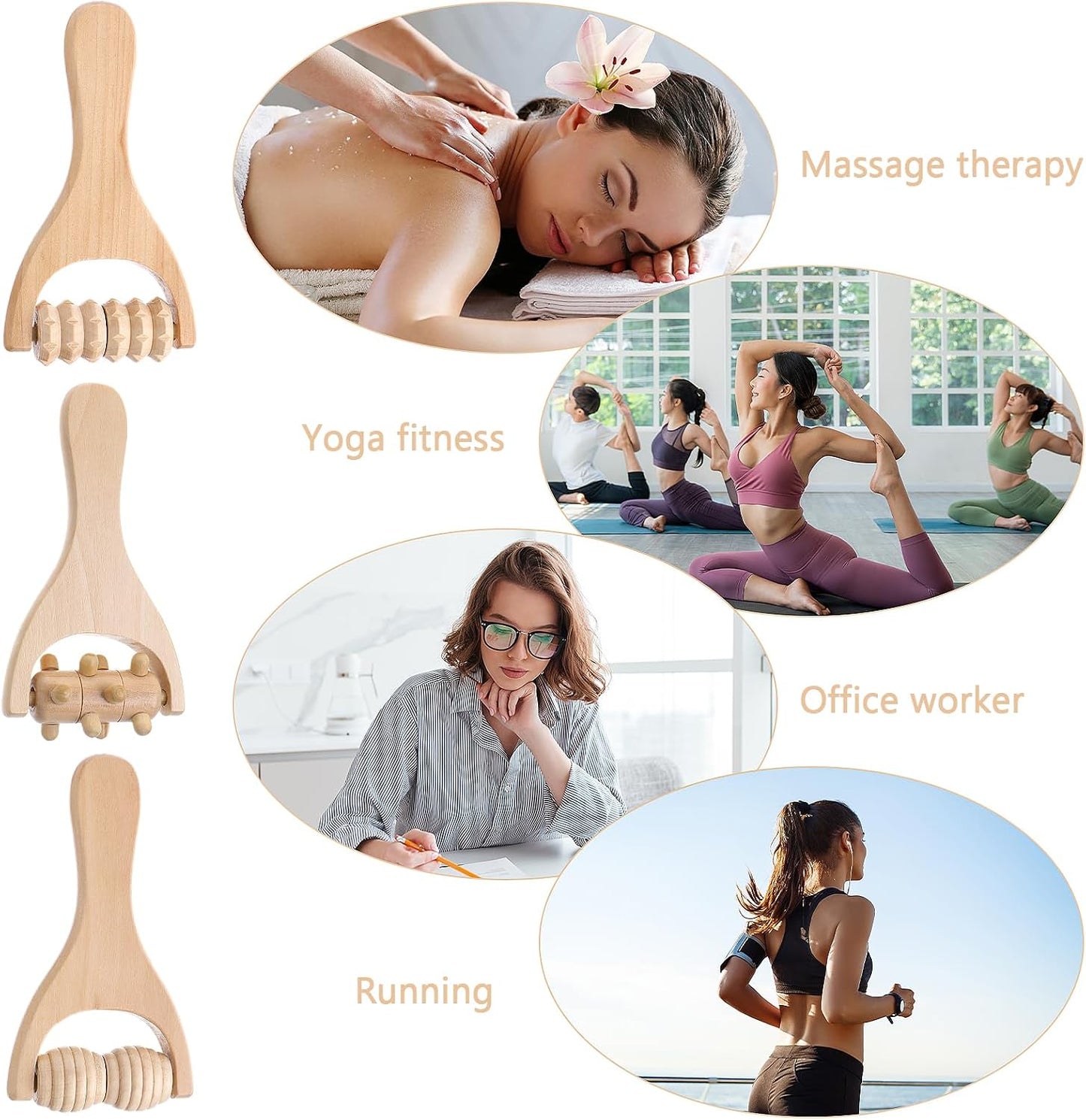 Abeillo 3Pcs Wooden Hand Massage Roller, Muscle Roller Stick, Manual Wood Therapy Massage Tools Massager Roller, for Relaxes Thigh, Leg, Hands Full Body Muscle Men Women