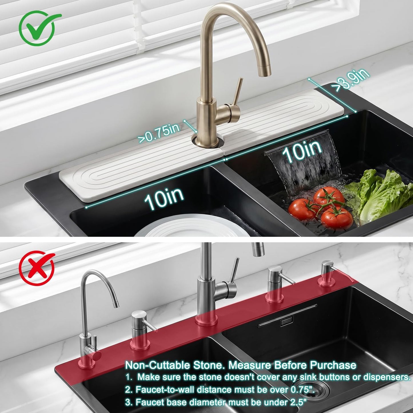 Fast Dry Stone Faucet Mat for Bathroom Sink Kitchen Counter Marble Trays | Small Diatomite Sink Splash Guard White Absorbent Tray Counter Quick Drying Stone Kitchen Diatomaceous Earth Around Faucet