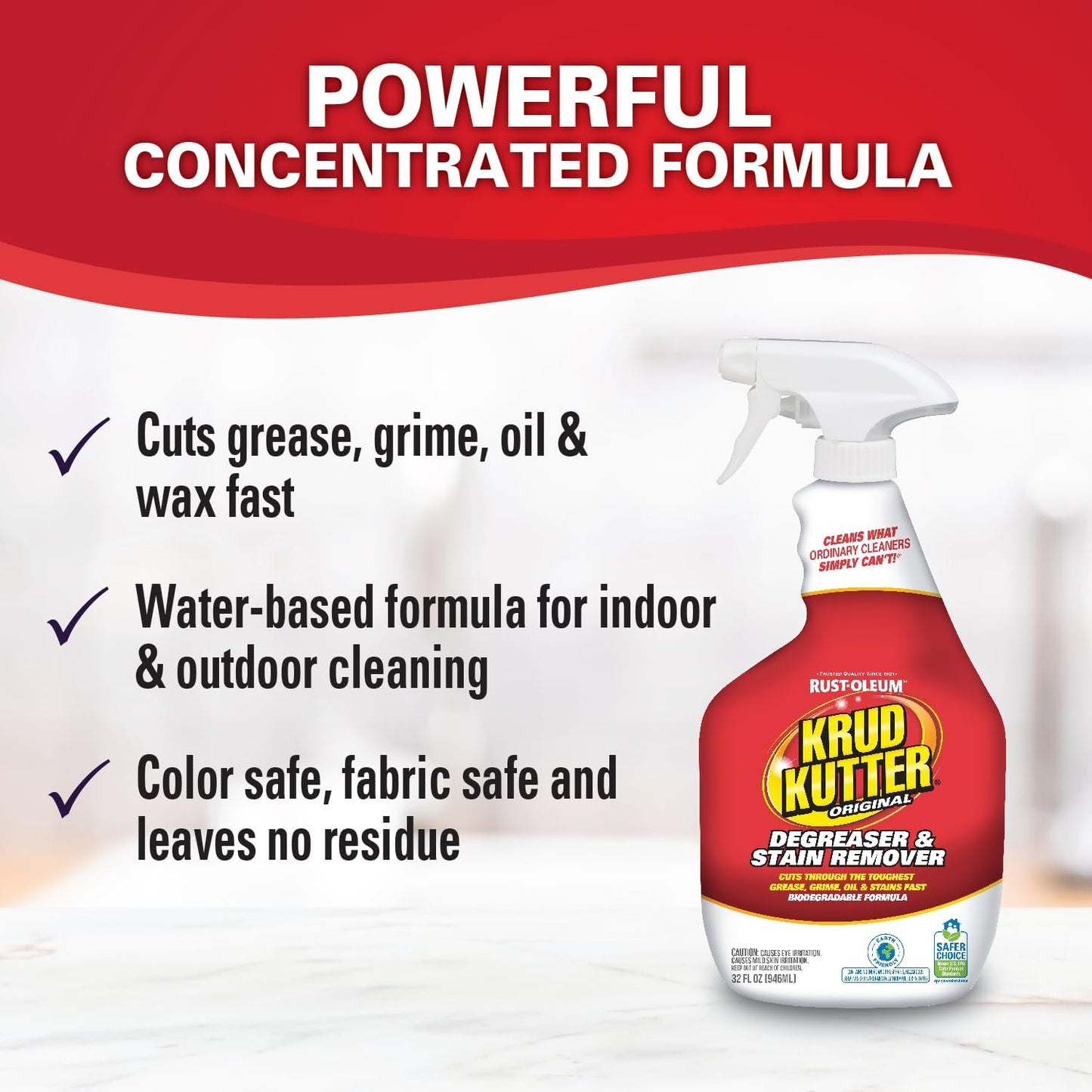 Krud Kutter Original Cleaner Degreaser Spray, 32 oz | Cuts grease, oil, grime, tar and wax. Water-based formula. Leaves no residue.