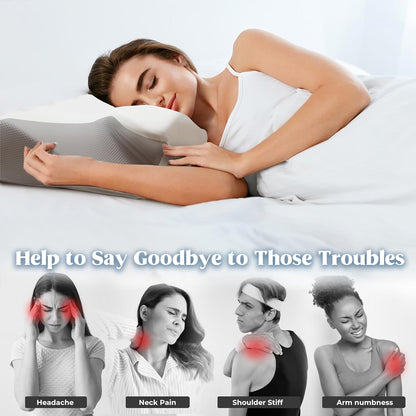 Cervical Pillow for Neck Pain Relief, Cooling Contour Memory Foam Pillows Support Odorless Ergonomic Neck Pillow Adjustable Orthopedic Bed Pillow for Side Back Stomach Sleeper with Pillowcase,Snow