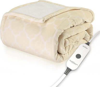 Sunbeam Electric Throw Royal Mink Sherpa Heated Blanket, 4 Heat Settings, 4-Hour Auto Shut-Off, Fast Heating, Luxurious and Ultra Comfy, Cabernet Color, 50" x 60"