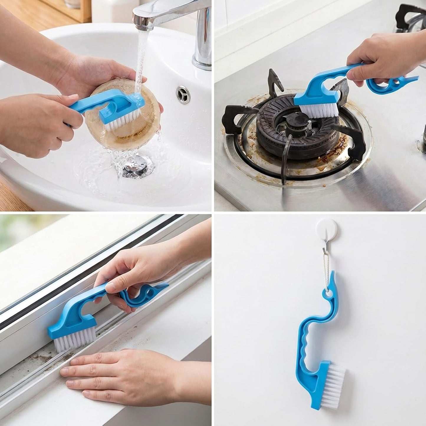 2 Pcs Window Track Cleaner Brush, Window Sill Cleaner Tool with Scraper | Multifunctional Hard Bristle Grip Brush for Sliding Door Track, Windows Sill, Windows Seal