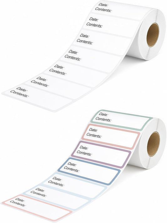 500 PCS 4 Rolls Food Labels, 1 x 3 Inch Freezer Labels Removable Date and Contents Stickers for Food Containers, Mason Jars, Refrigerator Meal Prep, Water and Oil Resistant Compact Kitchen Storage