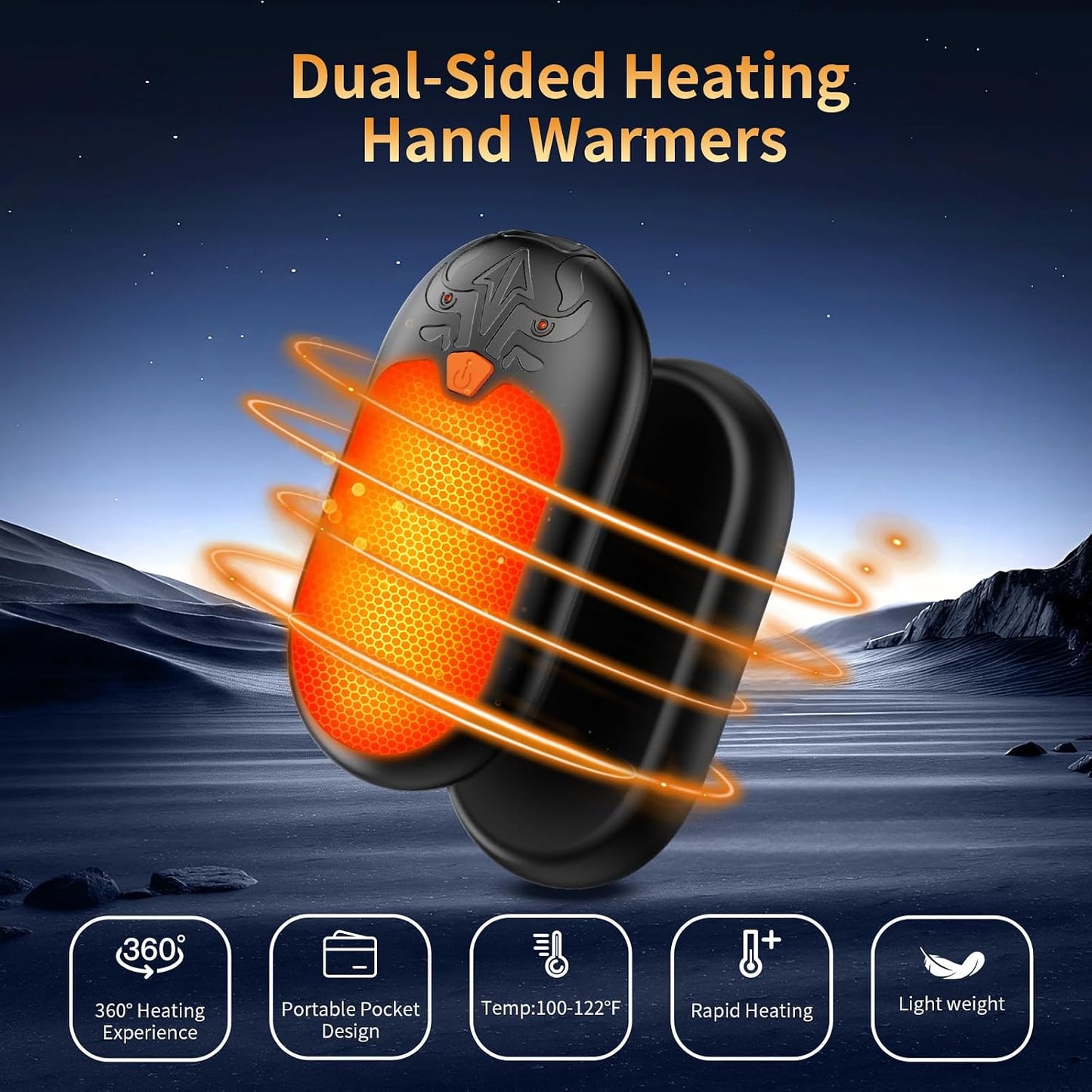Hand Warmers Rechargeable 2 Pack, Electric Hand Warmer, 24Hrs Long Lasting Magnetic Reusable Hand Warmers with 3 Heat Settings, Portable Pocket Heater, for Men, Women, Camping, Hunting, Golf, Ski