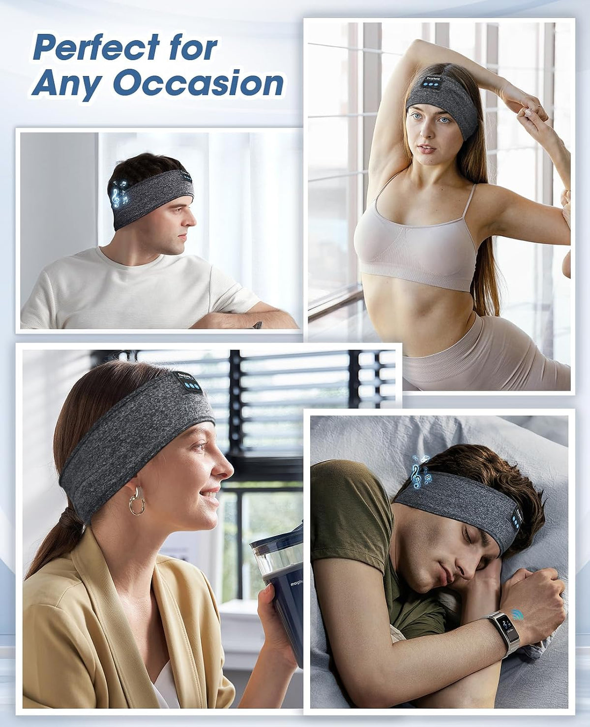 Perytong Sleep Headphones Bluetooth 5.4 Headband, Wireless Sleep Headband Headphones for Side Sleepers, Ultra-Thin Stereo Speakers & Extended Battery Life, Sports Headband Earphones for Sleeping