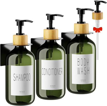 VITVITI Shampoo and Conditioner Dispenser 3 Chamber for Shower Wall, White | Refillable Body Wash Shower Soap Dispenser Wall Mounted, Drill Free 17oz Plastic Shower Bottles for Bathroom, Set of 3