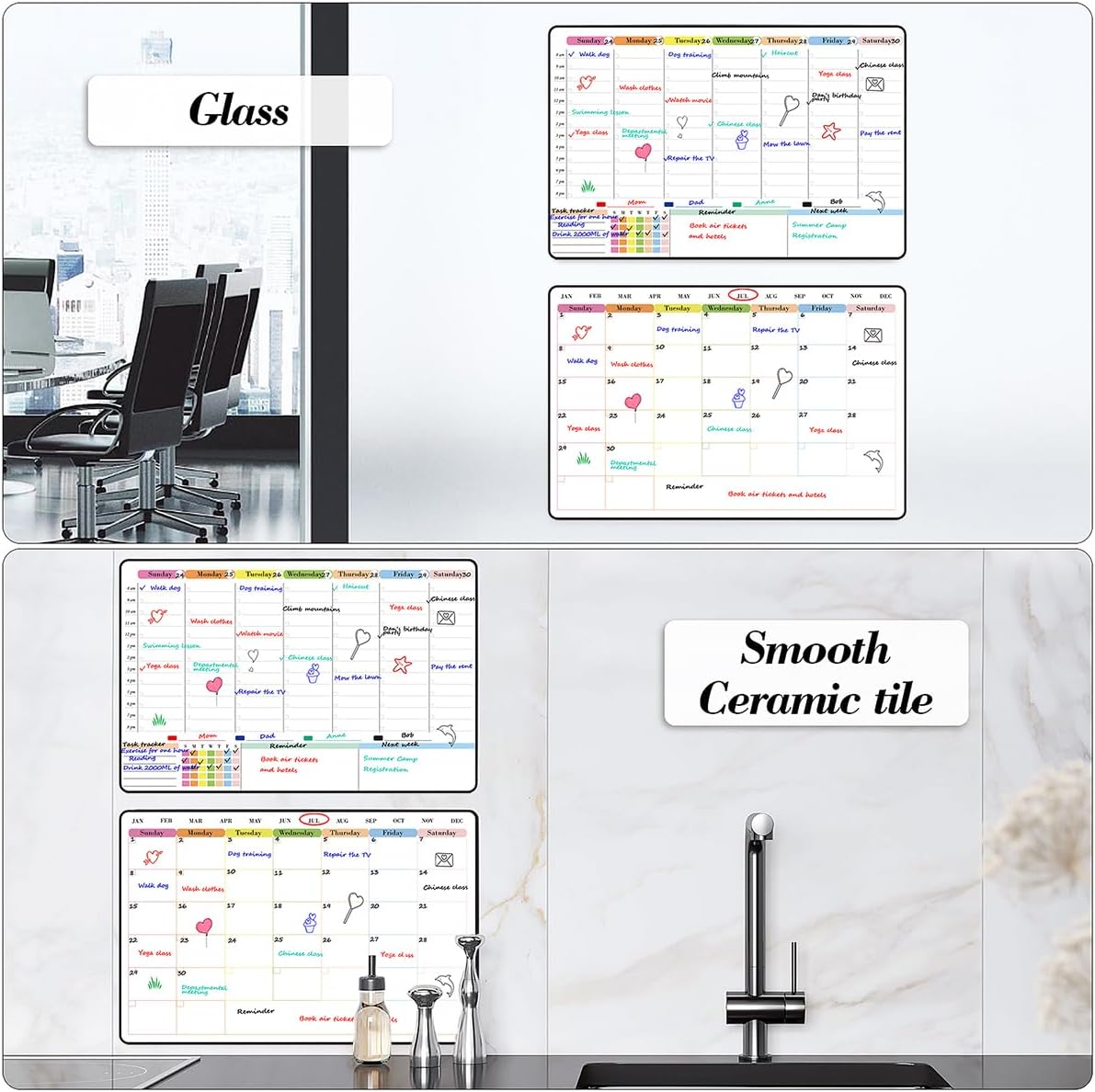 POPRUN Dry Erase Weekly Calendar Whiteboard, Magnetic Hourly Schedule Board | 16.9 x 11" Weekly Planner for Fridge, Time Slots, Family Daily Planning for Refrigerator, Homeschool, Work