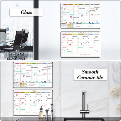 POPRUN Dry Erase Weekly Calendar Whiteboard, Magnetic Hourly Schedule Board | 16.9 x 11" Weekly Planner for Fridge, Time Slots, Family Daily Planning for Refrigerator, Homeschool, Work
