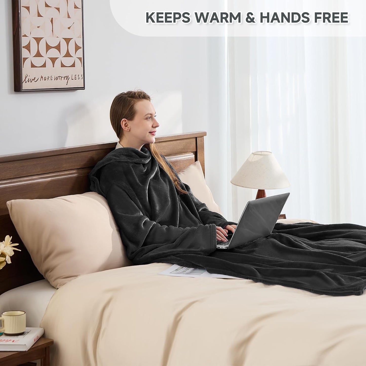 IFNOW Fleece Wearable Blanket with Sleeves, Oversized Snuggle Robe