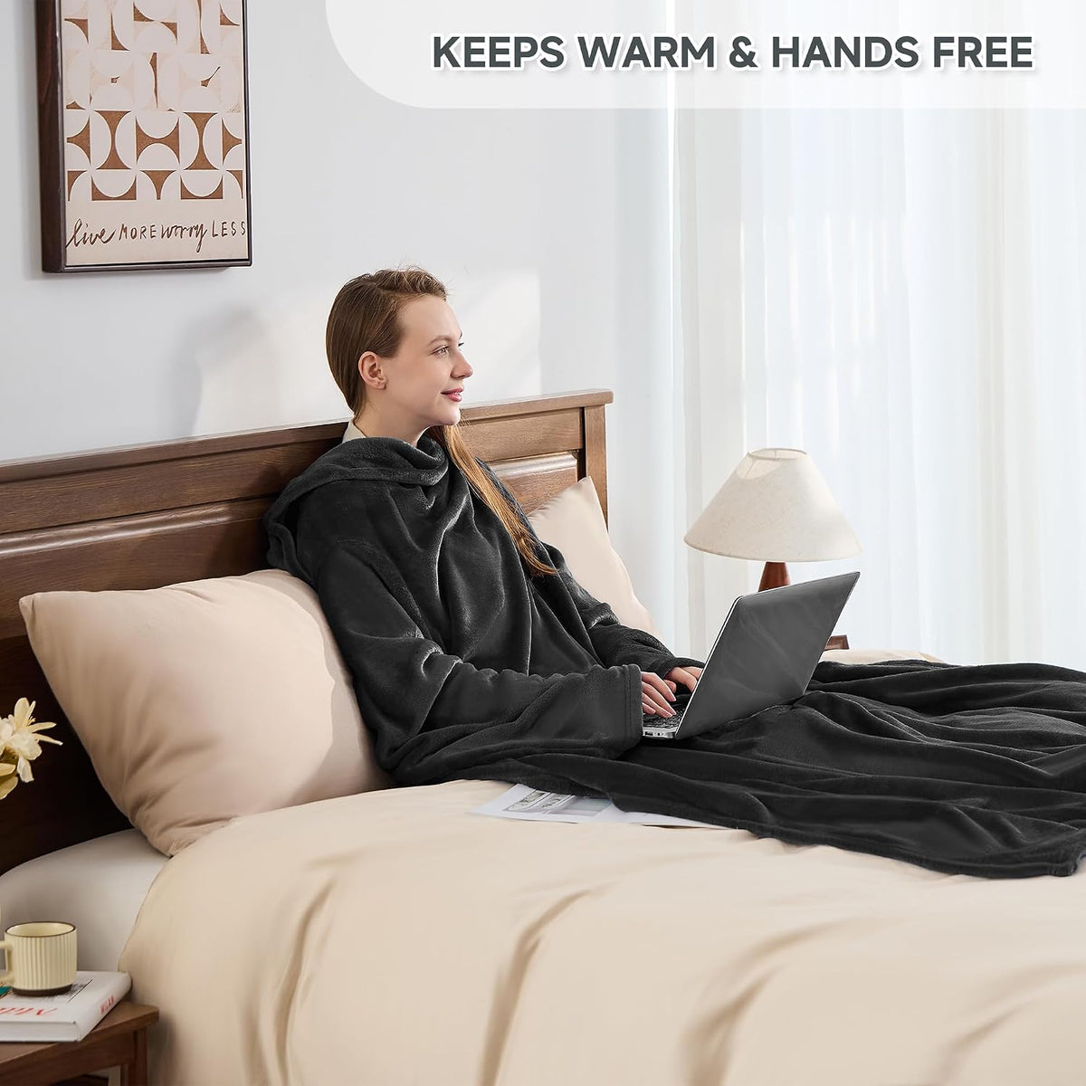 IFNOW Fleece Wearable Blanket with Sleeves, Oversized Snuggle Robe, Lilac