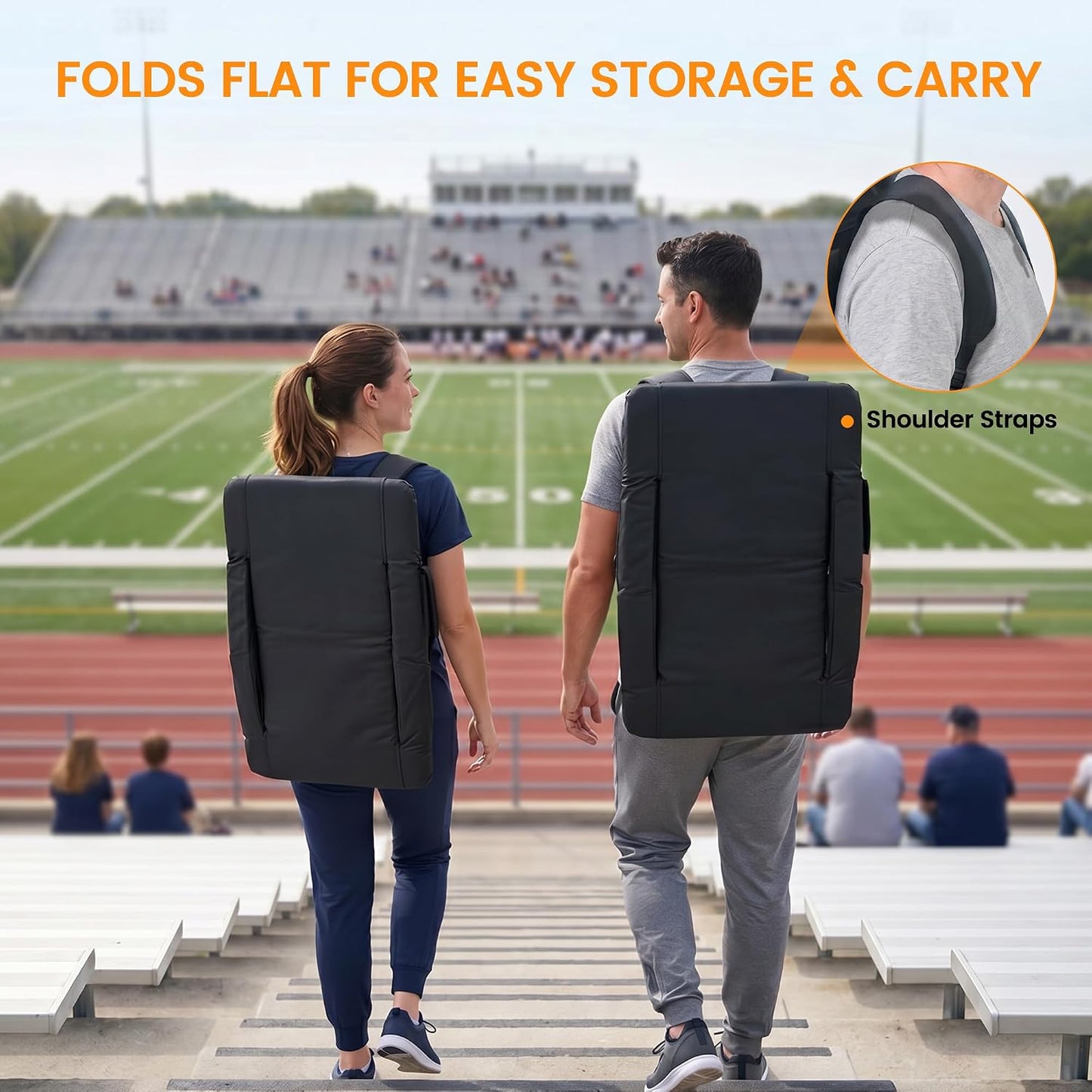 25in 5.12" Extra Thick&Wide Heated Stadium Seat for Bleachers | Sofa Style Design Thick Bleacher Chair With Back and Comfy Cushion, 6 Reclining Positions, 3 Heat Levels (NO Battery)