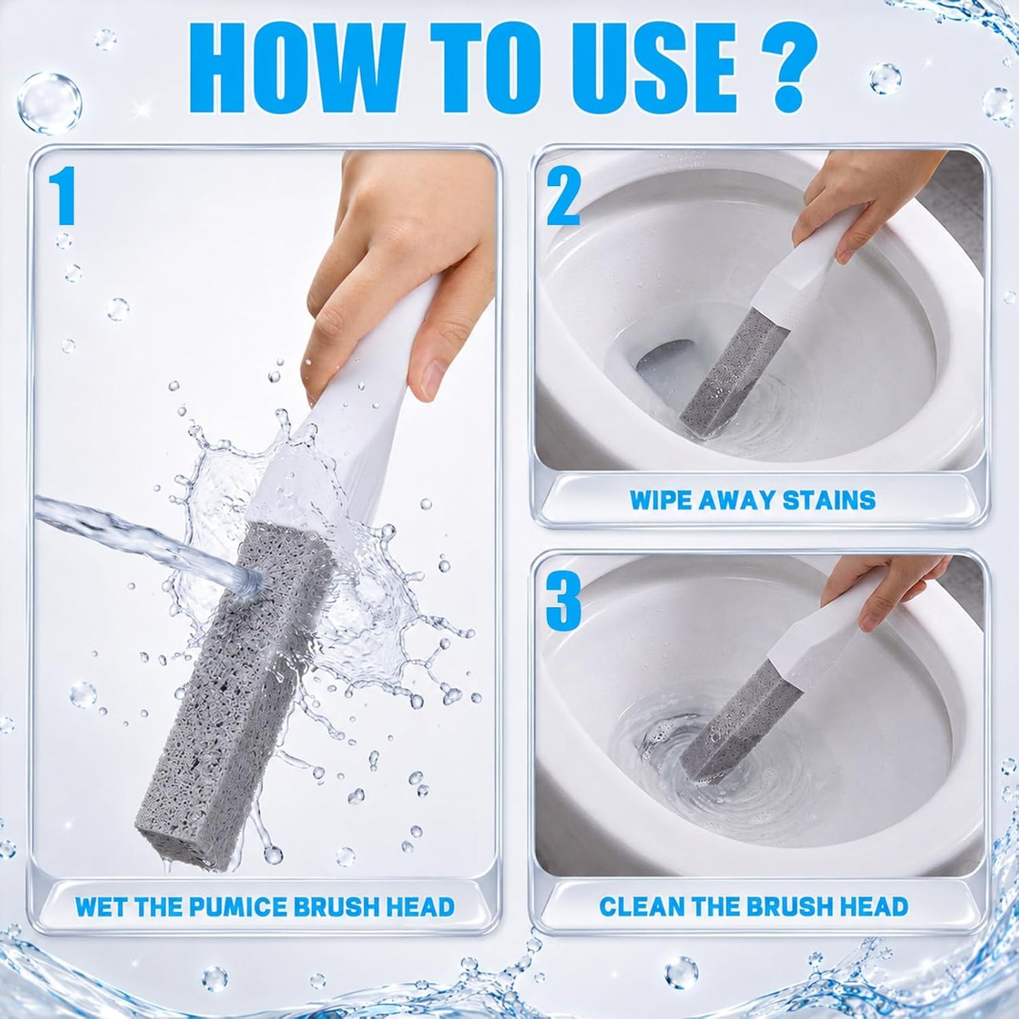 50 Pack Toilet Cleaning Pumice Stones for Toilet with 5 Universal Handles | Grey White Bowl Ring Remover, for Hard Water Stains and Calcium Buildup, Universal Handles on Bathtubs, Sinks, Pools, Grills