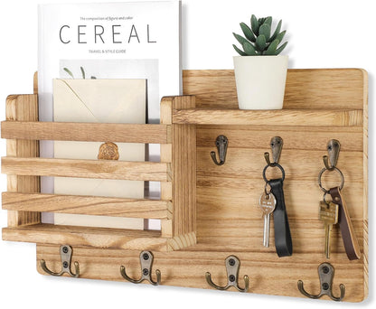 Nekon Mail Holder for Wall, 16.8 Inch Mail Organizer, Black | 16.8Inch x 10Inch x 3.2Inch, Hallway Farmhouse Decor, Storage Racks with Floating Shelf and Flush Mount Hardware