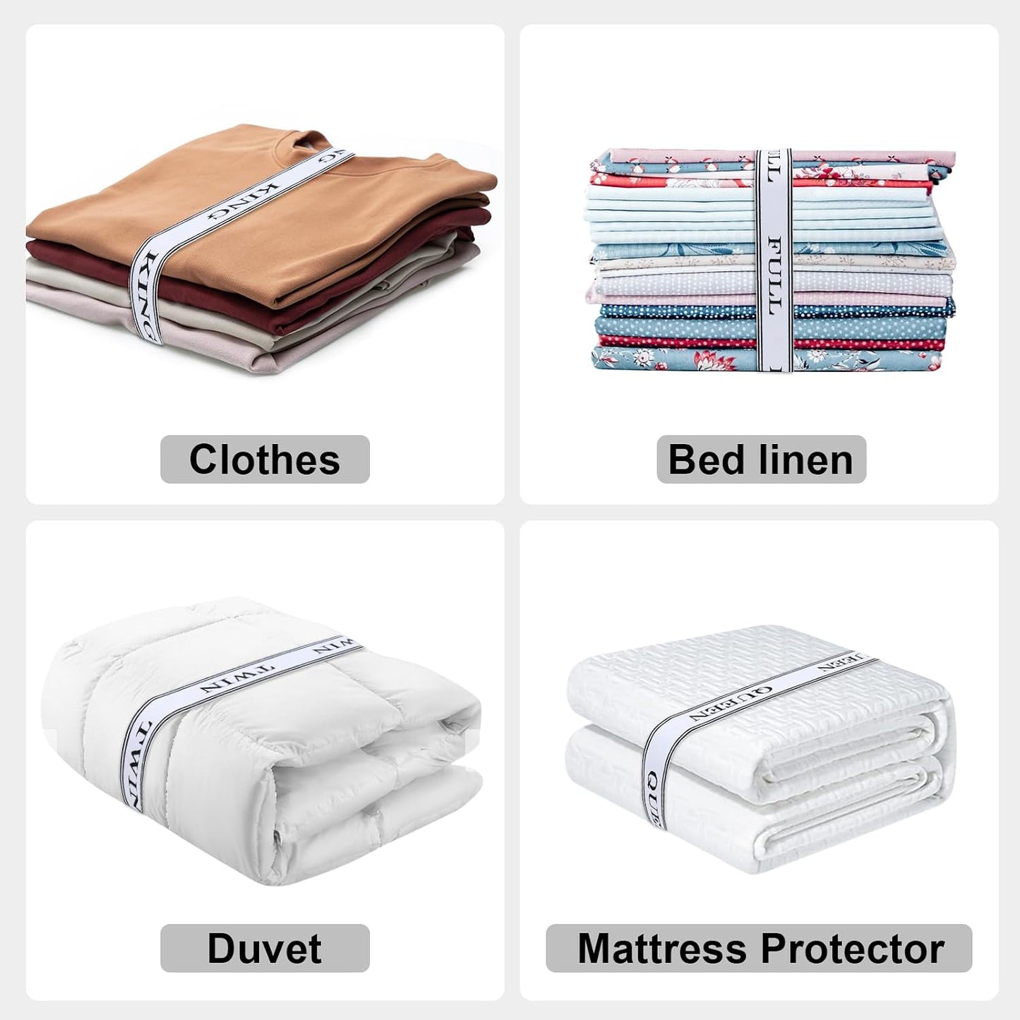 Bed Sheet Organizer Bands with Hook and Loop Adjustable Sheet Organizers and Storage Label Bands for Linen Closet-Elastic Bedding Sheet Keeper Straps for Bedsheet Sets (Queen 4PCs)