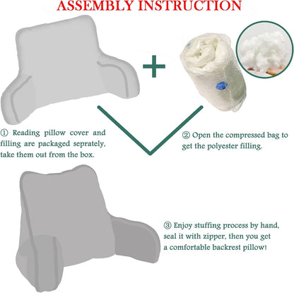DIY Assembly Art Velvet Backrest Reading Bed Rest Pillow with Arms & Pockets, 18" H for Sitting in Bed Couch Sofa, Back Support Cushion with Removable Cover, 20"x18"x17", Aqua