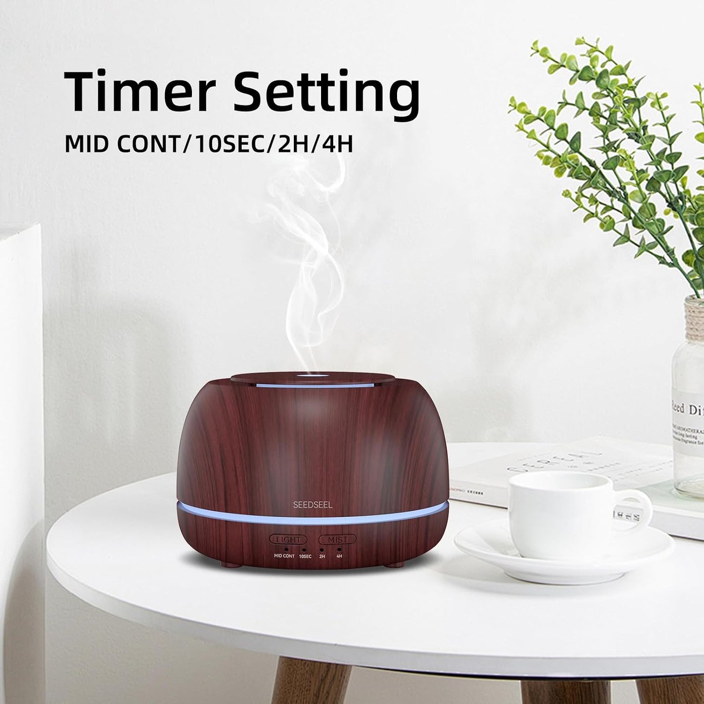 SEEDSEEL 300ML Essential Oil Diffuser,Ultrasonic Aromatherapy Diffuser, 7-Color Gradient Lights, Remote Control, 8 Hours Run Time, Suitable for Home,Office