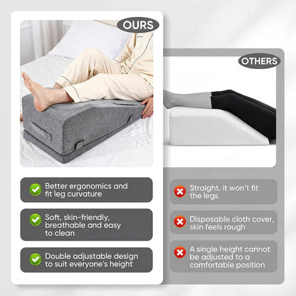 Leg Elevation Pillows for After Surgery, Adjustable Height | Breathable Linen-Cotton Cover Knee Surgery Pillow for Hip Ankle Pain Relief, Knee Replacement Recovery Aids, Machine-Washable Cover