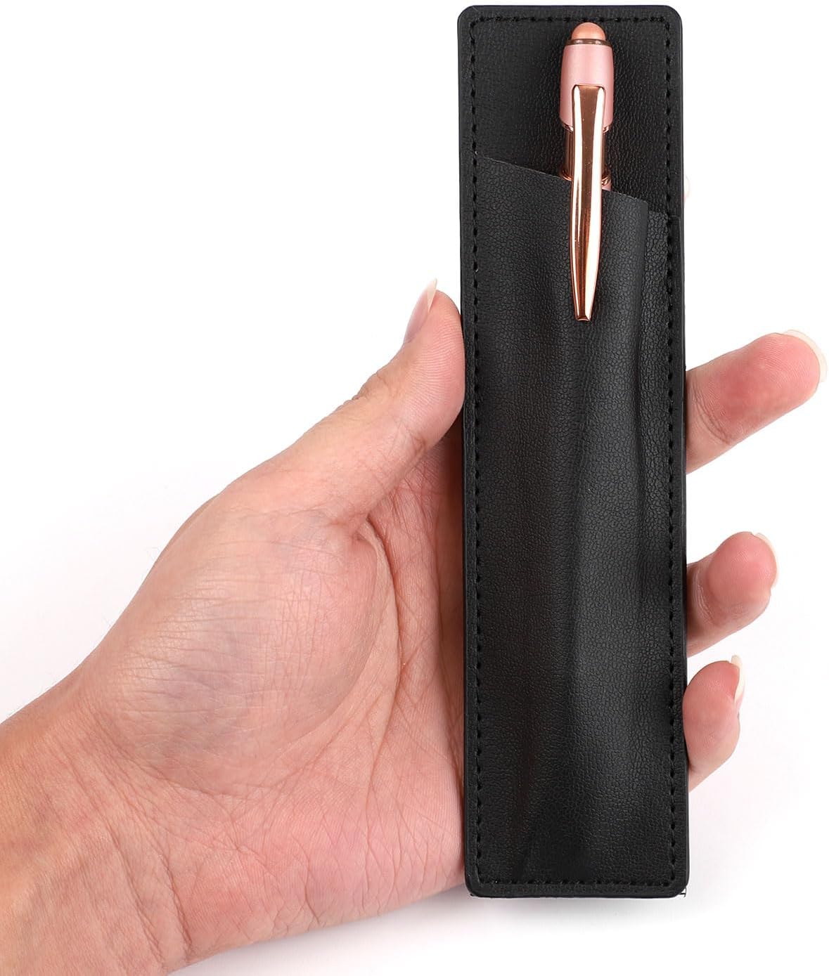 2-Piece Magnetic Pen Holder, Leather Pen Pouch with Magnet for Fridges & Other Metal Surfaces, 6.69x1.69 inch (Black)