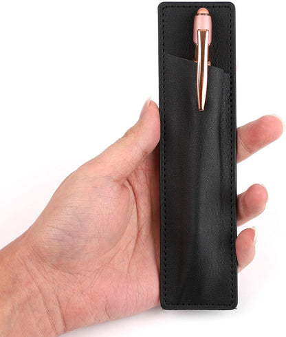 2-Piece Magnetic Pen Holder, Leather Pen Pouch with Magnet for Fridges & Other Metal Surfaces, 6.69x1.69 inch (Black)