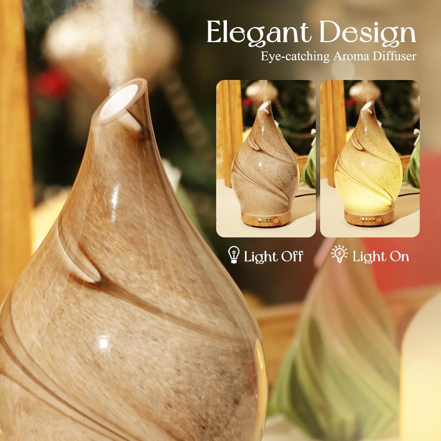 Porseme Oil Diffuser 3D Glass Aromatherapy Ultrasonic Humidifier, Air Refresh Auto Shut-Off, Timer Setting, BPA Free for Home Hotel Yoga Leisure SPA Gift 150ml Last 6H - Colors A