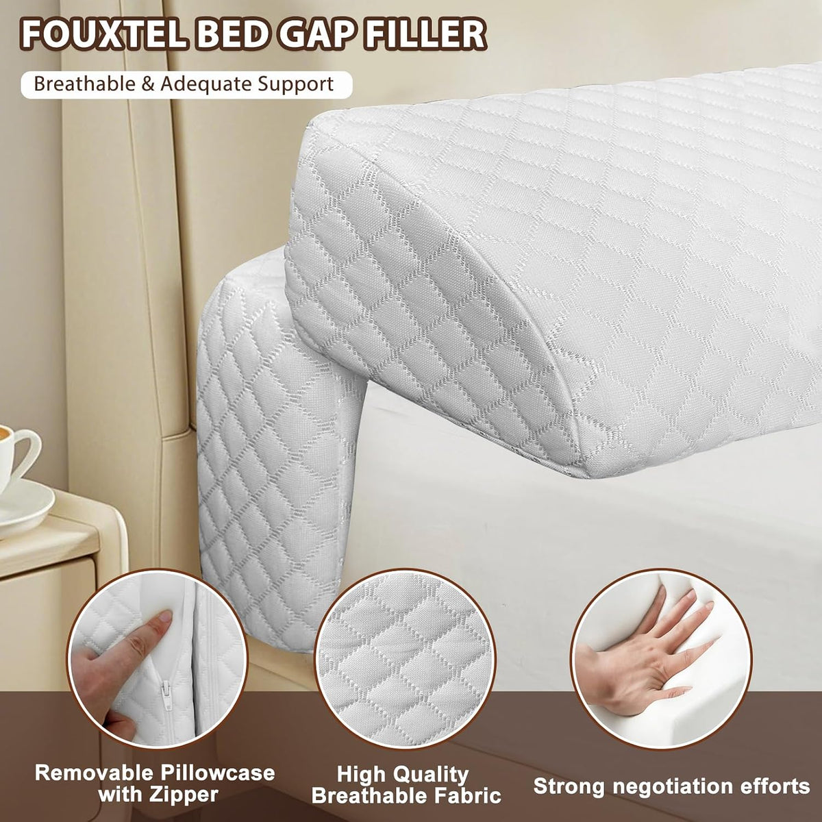 4 Modes Pillow Wedge for Headboard Gap, Foldable Bed Wedge Pillow, Bed Gap Filler King Size Fill The Gap (0-7"), Mattress Gap Filler Long Pillow Between Headboard and Mattress