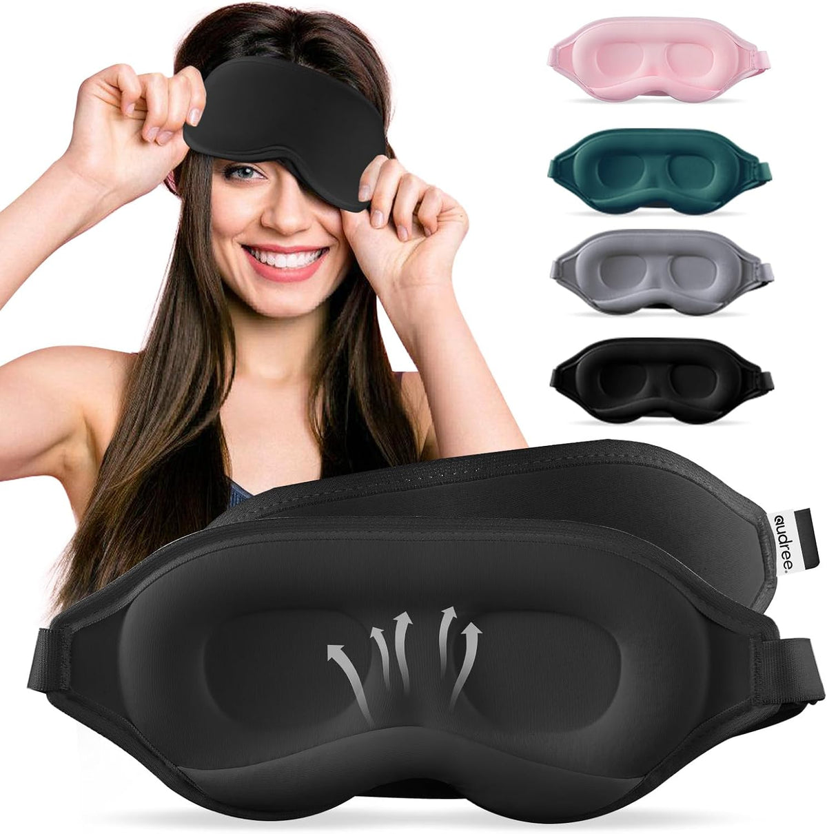 Audree Sleep Eye Mask for Men and Women - Perfect Blackout 3D Eye Mask for Restful Sleep | 100% Light Blocking with Nose Bridge Design | Soft Comfort Eye Shade Cover for Travel, Yoga, Naps (Gray)