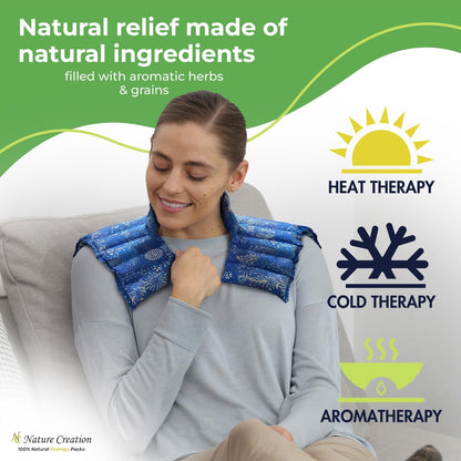 Nature Creation Microwave Heat Pad for Neck and Shoulder with an Extention that Cover The Neck - Microwave Heating Pad for Shoulders & Upper Back Cold Compress & Hot Pack - Happy Hearts 1 Pack