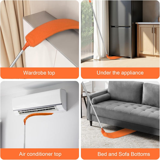 Retractable Gap Dust Cleaner Brush with Long Handle 30 to 100 inches, Cleaning Tools with 2 Microfiber Dusting Cloths, Extendable Duster for Cleaning Under Refrigerator Sofa Couch Bed Furniture