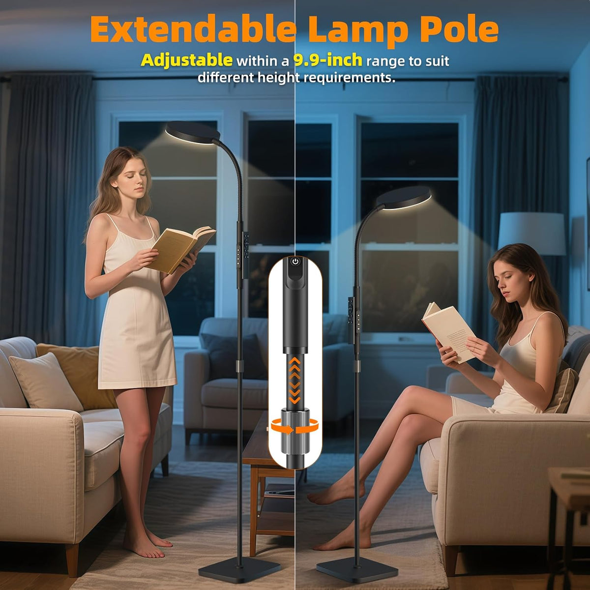 PACOVY Floor Lamp, Adjustable Height Floor Lamps for Living Room Bedroom, 120 LED Super Bright Standing Lamp Remote & Touch Control Dimmable Gooseneck Tall Stand Reading Lamp for Office Craft, Black